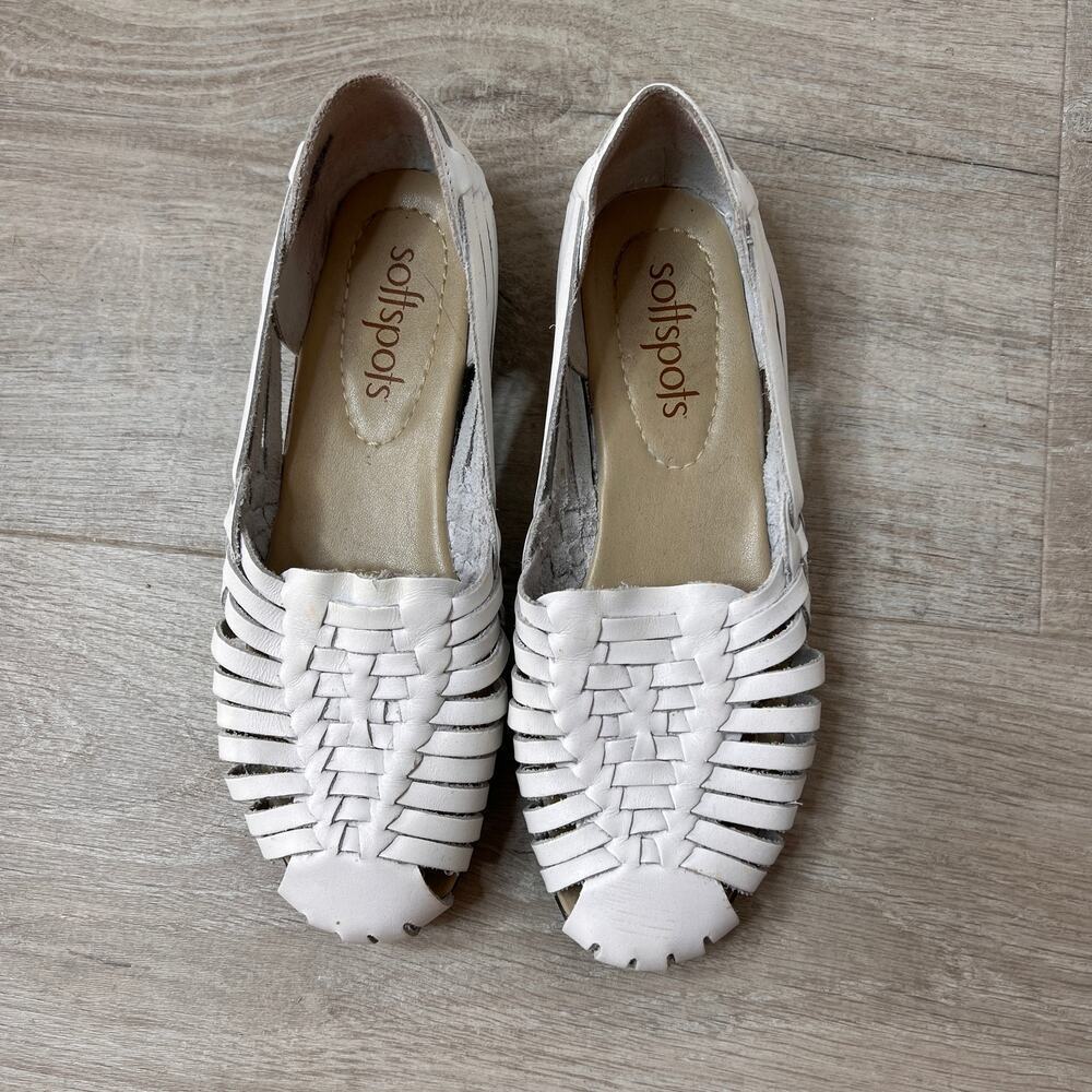 Softspots Shoes Womens Size 8 1/2 M White Leather Trinidad Huarache Flat - Picture 4 of 11
